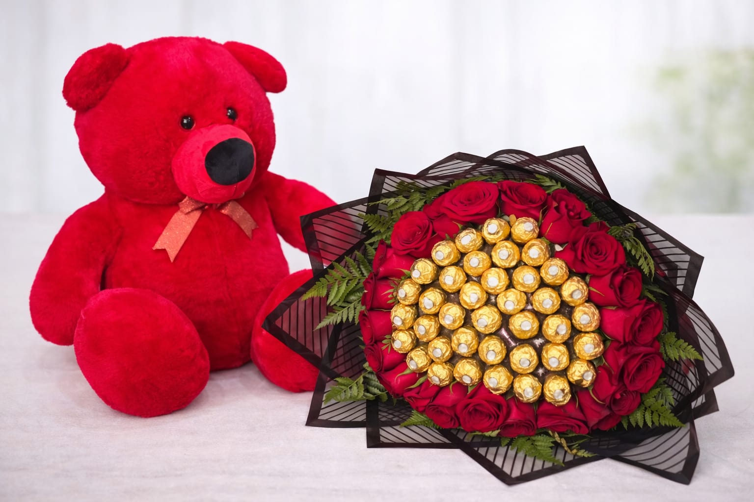 The Classic Red Rose, Ferrero & Teddy Set